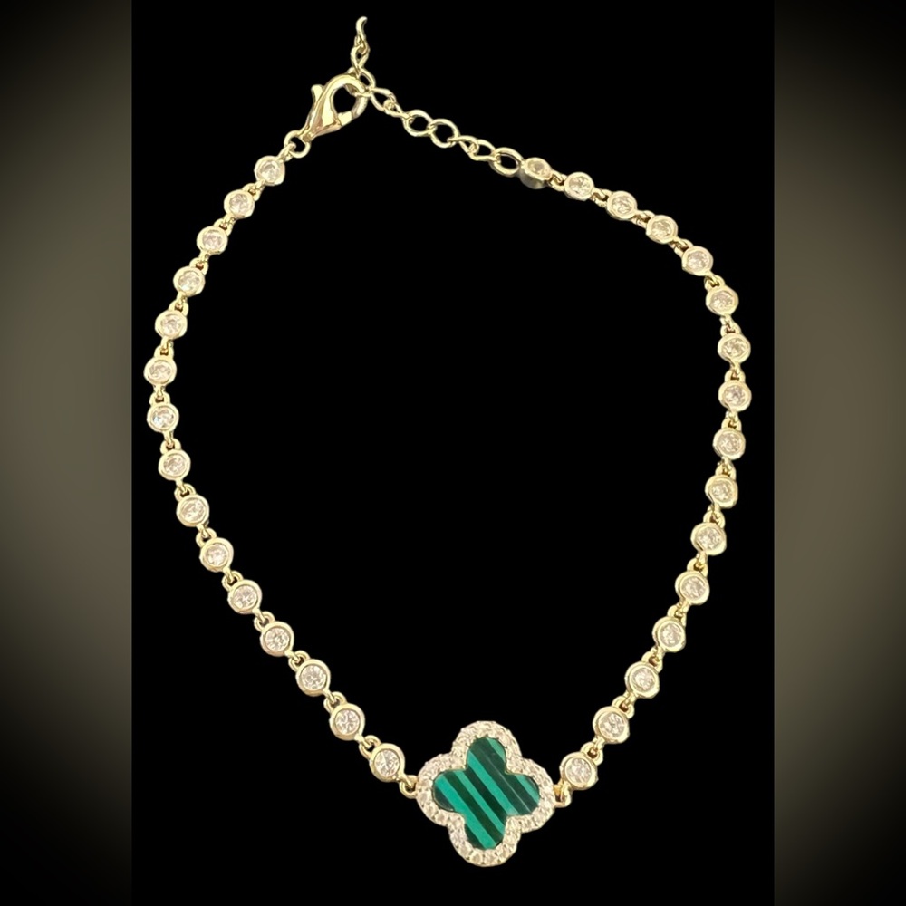 Rachel  Zoe Bracelet 4 Leaf Cubic Zirconia Sterling Silver Green New